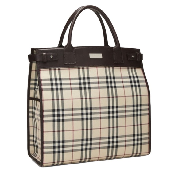 Handbags - New! BURBERRY Brown House Check Canvas Tote, Iconic Plaid with Leather Handles